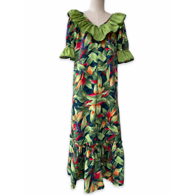 Green Muumuu Hawaiian Print Relaxed Muumuu Dress Princess